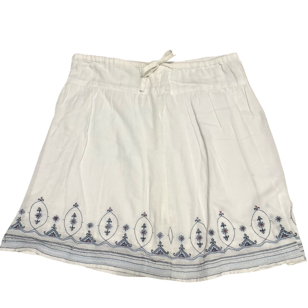 Old Navy White Cotton A-Line Skirt with Blue Embroidered Hem